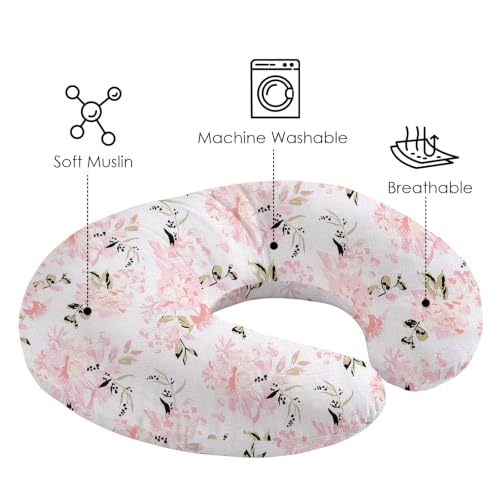 Image of Little Grape Land Muslin Nursing Pillow Covers 2 Pack, 100% Cotton Removable Breastfeeding Pillow Covers, Feeding Pillow Slipcovers for Baby Boys & Girls, (Floral)