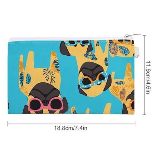Hawaiian Pug Dogs with Tattoo Fashion Coin Purse Change Makeup Bag Canvas Pencil Pouch Travel2