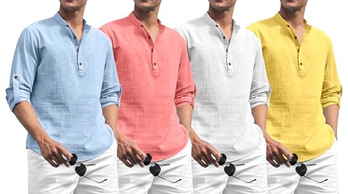 Image of Zombom Combo of Men's Solid Cotton Polyester Blend Full Sleeve Mandarin /Chinese Collor Straight Kurta Shirt (Pack of 4)