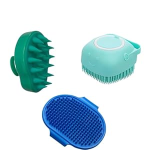 PET FUN Grooming Kit Hair Massager, Shampoo Brush, and Palm Glove | Grooming Set for Pets of All Hair Types