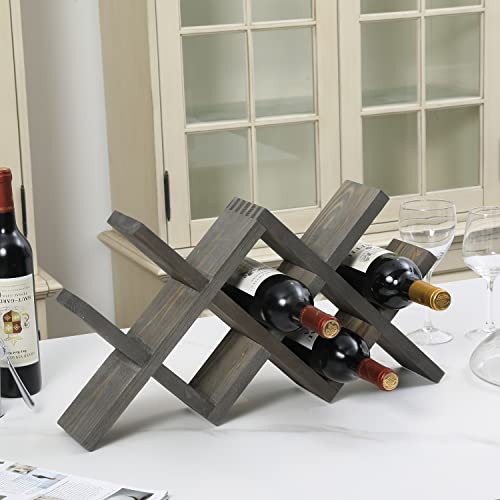 Mygift Vintage Gray Solid Wood Countertop Wine Rack, X Design Freestanding Wine Bottle Holder Display Storage - Holds 7 Bottles #TOP1