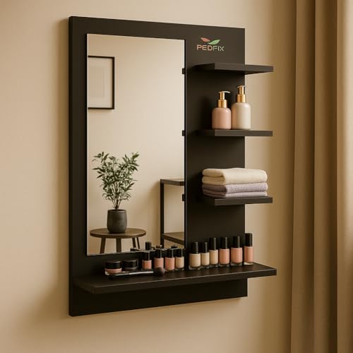 PEDPIX Engineered Wood Dressing Table With Rectangular Mirror, White Wenge Finish, DIY Wall Mounted Vanity With Shelf (Black)