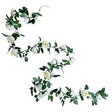 NOLITOY 3 Stück Lange Weiße Künstliche Rosenranke mit Blütenköpfen Dekorative Rattan blumengirlande für Hochzeit Party Wanddeko Einfach Aufzuhängen Künstliche Rosenpflanze für Innen Außen