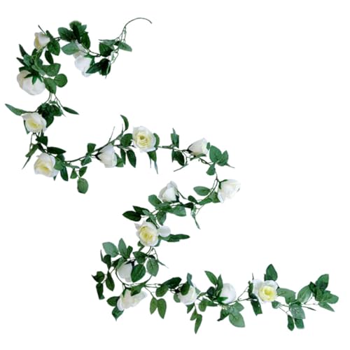 NOLITOY 3 Stück Lange Weiße Künstliche Rosenranke mit Blütenköpfen Dekorative Rattan blumengirlande für Hochzeit Party Wanddeko Einfach Aufzuhängen Künstliche Rosenpflanze für Innen Außen