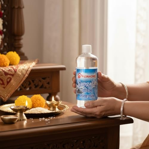Image of Pujahome Gangajal for Puja | Sourced from Rishikesh | 500 ml Bottle | Original Holy Ganga Jal for Rituals, Pooja, and Religious Ceremonies | Sacred Water for Home Temple & Worship