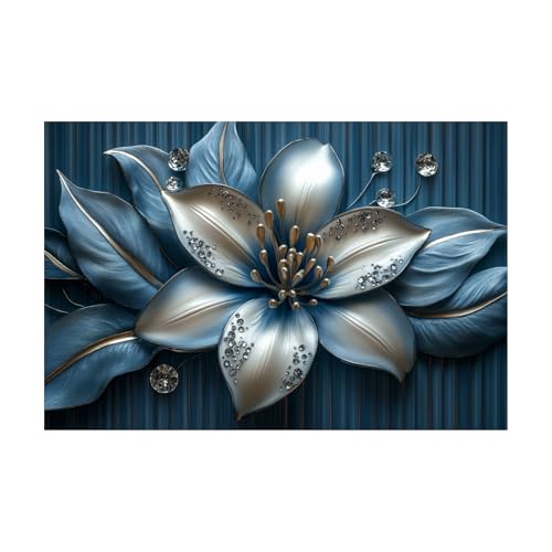 Tableau mural fleurs bleu-blanc impression sur toile intissée 30x45cm TERUEA