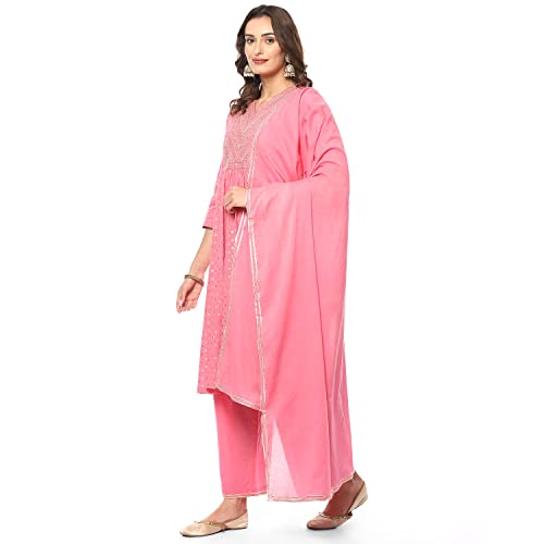 Image of BIBA Women Cotton Gathered Printed Suit Set