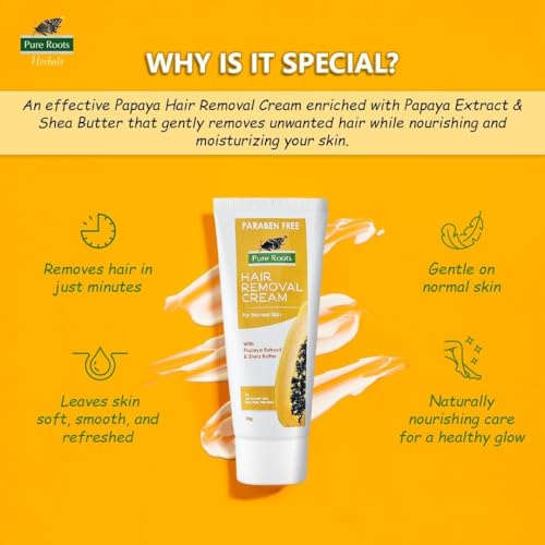 Image of Pure Roots Hair Removal Cream 50g Pack of 3 Combo (PAPAYA 50G PK2)