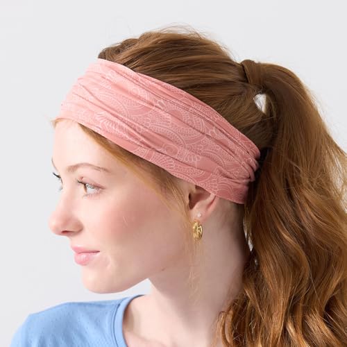 Aruna Handmade Red Boho Bandeau Headband for Women - Sweat Absorbing Twist Wicking Women’s Head Band | Wide Yoga Hiking Tie Dye Bandana for Gym | Sleeping Hair Accessories & Mud Run Gear