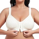 Wingslove Women's Front Closure Minimizer Bra Full Coverage Wirefree Comfort Bras Non Padded Plus Size (Ivory,44CN)