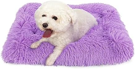 Small Purple Furry Dog Bed Crate Pad, Plush Fluffy Puppy Beds Cute,Washable Anti-Slip Dog Crate Bed for Small Dogs and Cats,Dog Mats for Sleeping Kennel Pad 24 inch