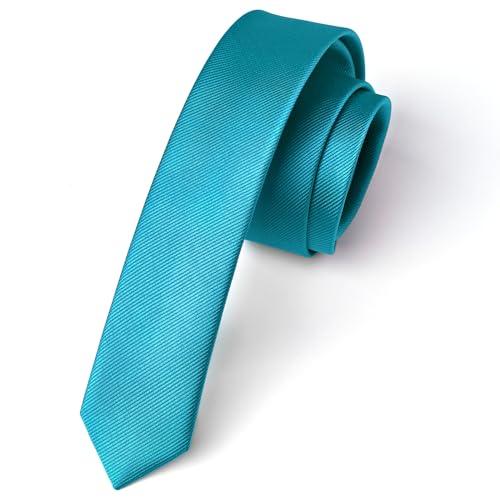 Enlision Cravate Homme Turquoise Cravate Fine 4CM Slim Cravates en Soie de Couleur Unie Mariage Fête Travail avec Boîte