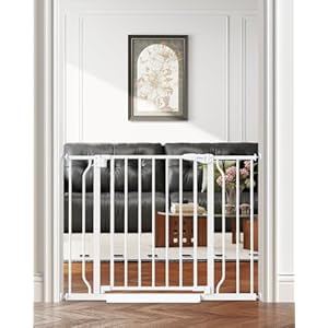 29″-40″ Baby Gate for Stairs, Auto Close Stroller Friendly Dog Gate Indoor for Doorways, Pressure Mounted Baby Gate, Easy Walk Through Gate for Children & Pets, White
