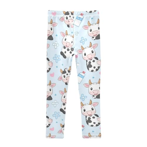 Wusikd Cute Cow Milk Girls' Leggings Toddler Doodles Cartoon Kids Yoga Pants Dance Active Tights 4T2