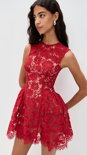 Women's Red Fine Lace Pearl Mini Dress2