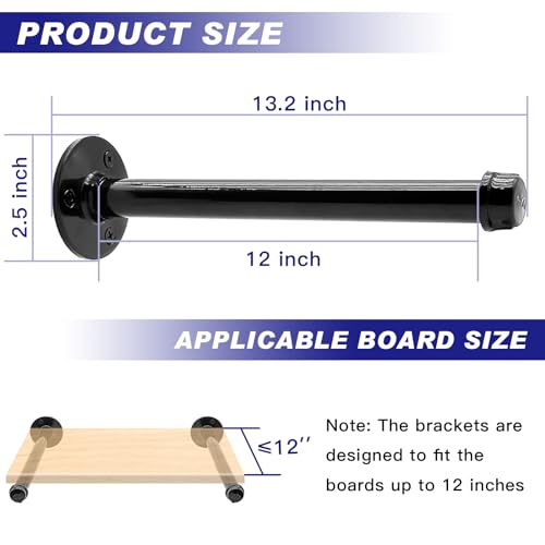 Greemov SGJ-12IN 6 Pack Pipe Shelf Brackets 12 Inch, Industrial Iron Pipe Floating Shelves Bracket Heavy Duty Metal Shelving Brackets thumb #2