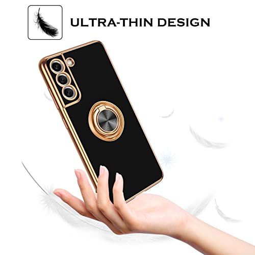 YINLAI Design for Samsung Galaxy S21 FE 5G Case, with Rotatable Ring Holder Magnetic Kickstand Stand Women Girls Soft Silicone Slim Shockproof Protective Phone Cover 6.4 inch, Black - Image 6