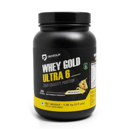 Image of DENZOUR NUTRITION Whey Gold Ultra 6 Starter With 24g Protein | Support Muscle Growth And Maintain A Lean Physique- Pista Kulfi Flavour, 1.05 Kg /2.3 lbs (29 Servings)