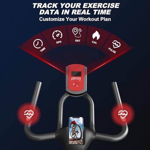 Image of Exercise Bike,Stationary Bikes for Home - Adjustable Workout Bike, Professional Exercise Bikes for Home, Efficient Workout Bike with Smartphone Mount & Digital Pulse Display