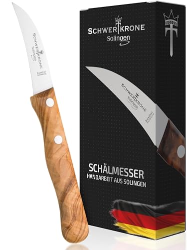 Schwertkrone Couteau à Fruits et Légumes 15,5 cm, Bec d'Oiseau, Manche en Bois d'Olive, Lame en Acier Inoxydable de Solingen