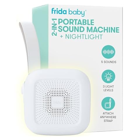 Frida Baby 2-in-1 Portable Sound Machine for Baby + Nightlight | White Noise Sound Machine for Baby with 5 Soothing Sounds & 3 Nightlight Modes | Travel Sound Machine Attaches to Strollers, Car Seats Cover