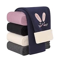 Auranso Girls Fleece Lined Thermal Sherpa-Lined Leggings Cotton Kids Winter Thick Warm Cartoon Embroidery Trousers Navy, 3-4 Years