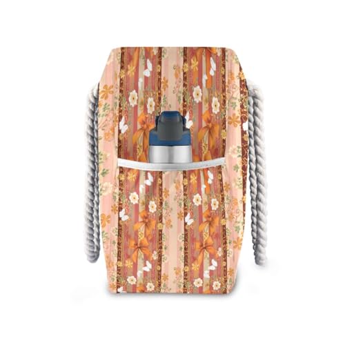 Flower Ribbon Beach Tote Bag for Women Large Pool Bags Carry On Bag With Wet Compartment for Beach Travel with Pocket Zipper Outdoor Tote Bag3