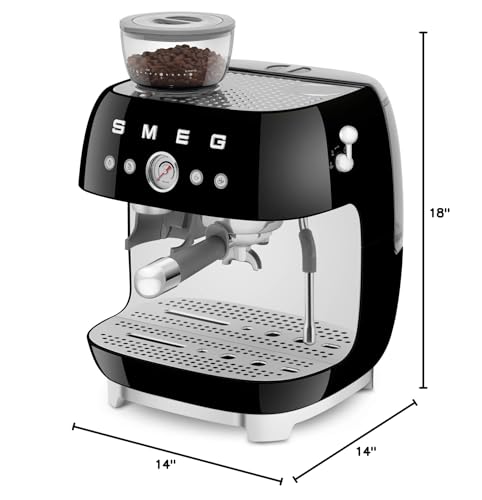 Smeg EGF03 Semi-Automatic Espresso Machine with Built-In Grinder, Dual Thermoblock, 50’s Retro Style – Black (120 V) - Image 9