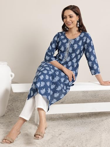 Image of Libas Printed Cotton Straight Kurta for Women Suit