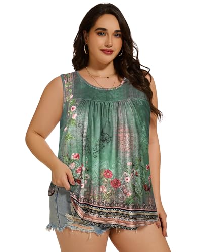 Image of Women Plus Size Tank Top Casual Summer Tops Loose Fit Sleeveless T Shirts Trendy Crewneck Tunic Tees 2026