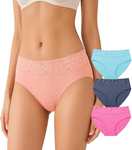 Image of NICSY Womens Underwear Cotton Bikini Panties Lace Soft Hipster Panty Ladies Stretch Full Girls Briefs (Multicolor)