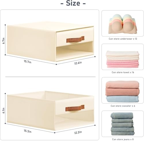 DIMJ Schubladen Ordnungssystem Schubladenboxen - Aufbewahrungsbox Faltboxen mit Fenster Organizer Schublade, Kleiderschrank Organizer Ordnungssystem Kleiderschrank für Schrank, 4 Stück, Beige