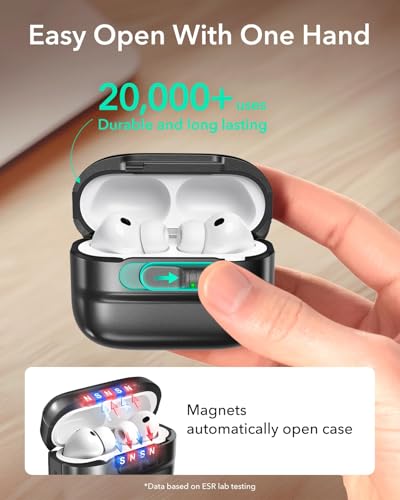 Image of ESR for AirPods Pro 3 Case (2025), Compatible with AirPods Pro 3 (USB-C Cable), MagSafe Ready, Magnetic Lid Lock, Full Drop Protection Cover with Lanyard, Black