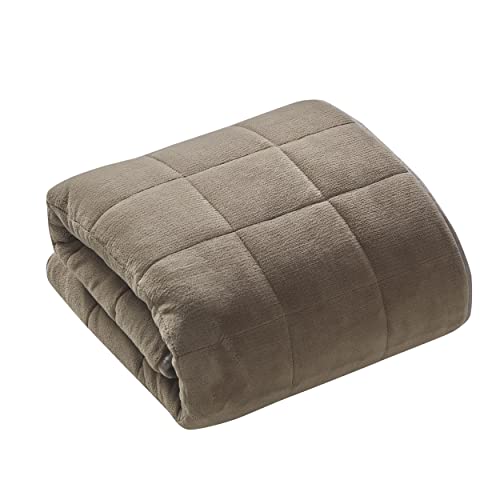 Thesis Home Weighted Blanket With Premium Glass Beads For Kids And Adults - 100% Brushed Microfiber Plush Reversible Sherpa Calming Blanket - 10 Lbs - 50 X 60, Taupe #TOP5