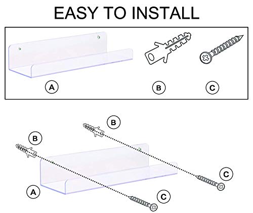 Sooyee Acrylic Shelves,2 Pack 15 Inch Floating Wall Mounted Shelves, Funko Pop Display Case,Invisible Kids Book Shelf,Picture Ledge Shelf Decor Accents,5Mm Thick Bathroom Shelves,4.77" Wide,Clear #TOP6