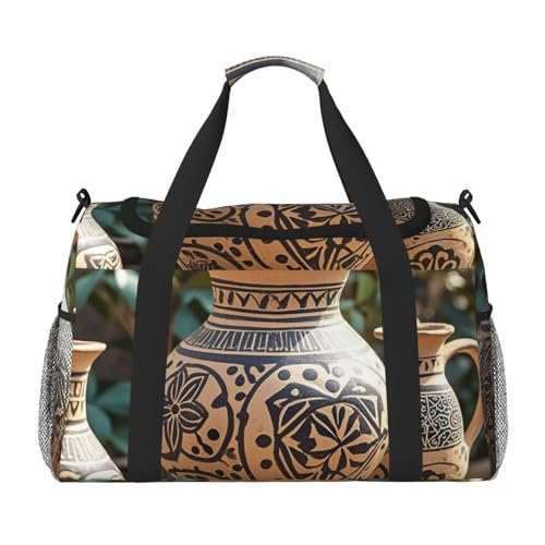 Africa Ethnic Pottery Travel Duffel Bag Lightweight Waterproof Carry On Tote Bag Foldable Weekender Overnight Bags Sport Gym Bag For Women Men