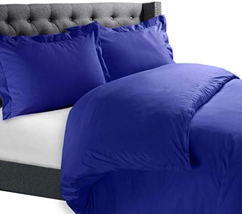 Elegant Linen Store, Luxurious & Soft 3 PCs Duvet Cover Set Solid Pattern 100% Egyptian Cotton Quilt Cover Set 500 TC Size King Color Royal Blue