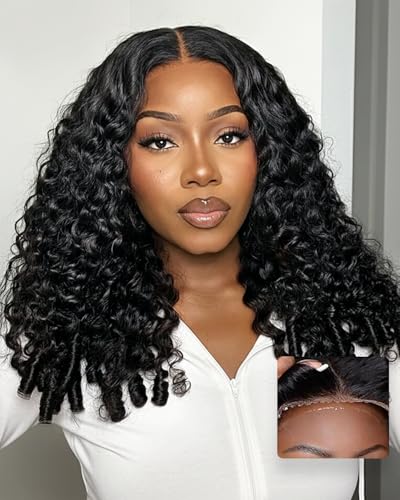 Image of Burmese Curly Glueless Wigs Human Hair Pre plucked Pre Cut, 6x4 HD Lace Front Wear and Go Glueless Wig Water Wave Curl for Women 180% Density 18 inch