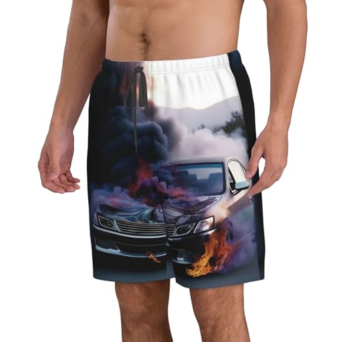 Men's Swim Trunks Quick Dry Bathing Suits Burning car Beach Board Shorts Swimwear with Pockets2