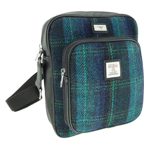 Glen Appin Harris Tweed 'Tay' Man Bag in Macleod Tartan (Blue and Turquoise Overcheck) Cover