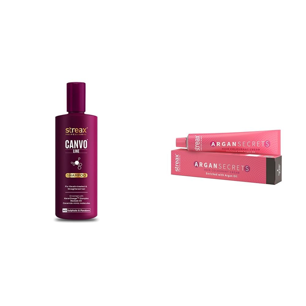 Streax Professional Canvoline Straightening Post Care Shampoo for Women 300ml Argan Secrets Permanent Hair Colourant Cream - Natural Black 1 ; 90 gm