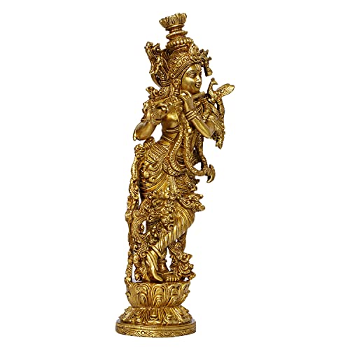 Image of ARTVARKO Lord Murli Manohar Krishna Krishan Brass Statue Murti Gift & Home Decor Big Size- Height 14 Inches