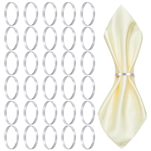 30 Stück Serviettenringe Silber Servietten Ringe Kreisförmiger Ring-Design Metall Serviettenschnallen Elegante Schlichtheit Napkin Rings für Partys Hochzeiten Feste Ostern (Silber)