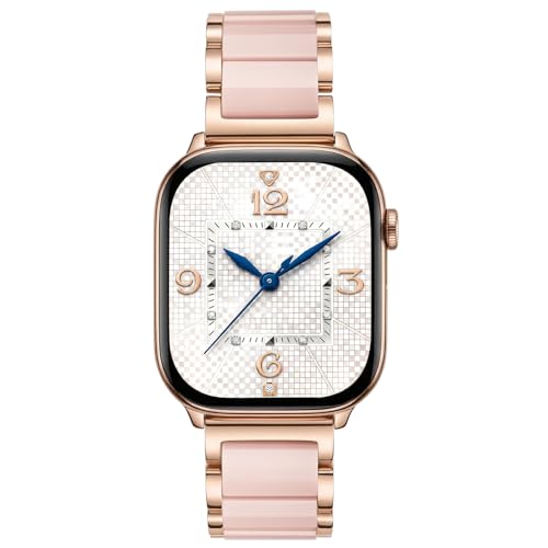 Image of V.R.HOPE Apple Watch Band for Women 38mm 40mm 41mm 42mm Fashion Rose Gold Stainless Steel Metal Strap with Resin Inlay, Fashion Bracelet Compatible with iWatch Series 11 /10 /9 /8 /7 /6 /5 /4 /3 /2 /1 /SE (Pink+Rose Gold)