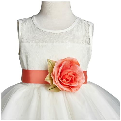 Ivory Lace Rose Petal Tulle Flower Girl Dress Wedding Junior Toddler4