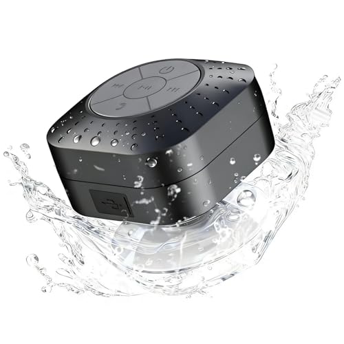 Image of Densleonis Portable Bluetooth Shower Speaker, Wireless Water-Resistant Speaker with Suction Cup Bathroom Speaker for Kids and Outdoor Party, Black