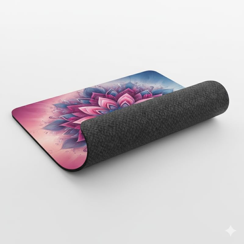 Image of Shivor Artistic Mandala Mouse Mat | Pink Blue Floral Printed Desk Mat | Smooth Cloth Surface | Non Slip Rubber Base | Durable Stitched Edges | Compatible with Optical and Laser Mice | Square Size
