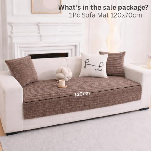 Image of HOMETHREADS 600GSM Thick & Soft Rabbit Fur Plush Sofa Cover-Luxurious Cozy Slipcover, Washable & Pet-Friendly, Anti-Scratch Protector for Sofas (Khaki, 2 Seater Small | 120x70cm)