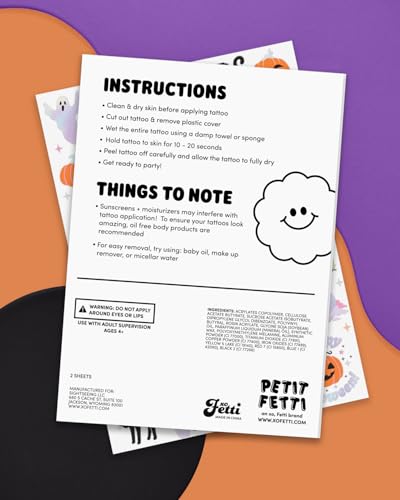 xo, Fetti Halloween Temporary Tattoos - 50 Iridescent Styles | Spooky Decorations, Kids Party Accessory, Haunted House Theme Favor, Trick or Treating Gift