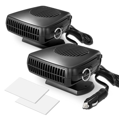 DNA MOTORING 2Pack 12V 170W Portable Car Heater, 2 in 1 Heating/Cooling, Electric Car Heaters Defroster with Plugs in Cigarette Lighter, fit the car of fuse ≥ 15A, Fast Heating Defroster, 360°Rotation